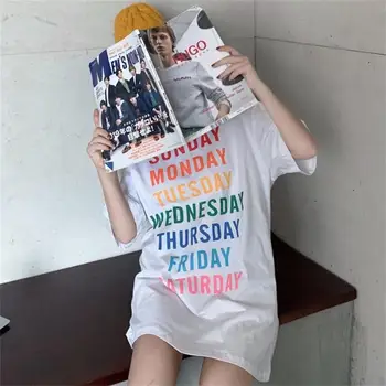 Laisvas Spausdintas Laiškas Marškinėlius moteriški marškinėliai Topai Japonijos Kawaii Ponios Ulzzang Moterų korėjos Harajuku Drabužiai Moterims