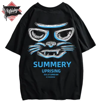 Streetwear Mens Atsitiktinis Katė Marškinėliai Vasarą Vyrams Harajuku korėjos Mados T-shirt Vyrai Japonų Hip-Hop Medvilnės Marškinėlius