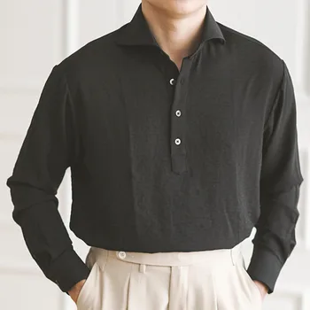Atsitiktinis marškinėliai vyrams ilgomis rankovėmis rudenį verslo derliaus Neapolio polo pamušalas vientisa spalva ne-lyginimo universalus Windsor apykaklės