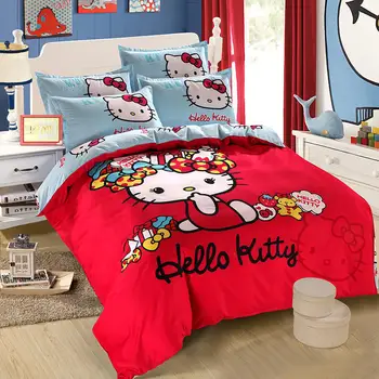 Hello Kitty Medvilnės Šalikas Patalynės Komplektai Karalienė Namų Ptinted Sanrio Mielas paklodės Animacinių filmų 4PCS Lova Globėjų Lova Padengti Rinkinys