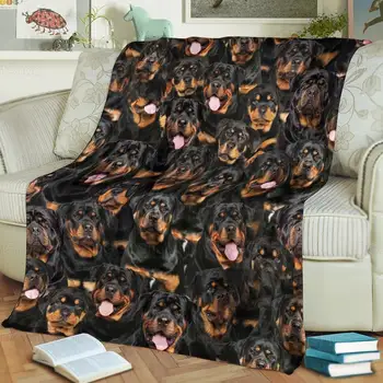 Rottweiler Antklodė Super Minkštas Jaukus Flanelė Gyvūnų Šunų Mesti Antklodės Lengvas, Šiltas Namų Dekoro Pliušinis Sofa Cover Lovatiesė