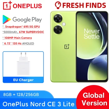 OnePlus Nord CE 3 Lite 5G Pasaulio Versija mobiliųjų telefonų 8GB 128GB Snapdragon 695 108MP 67W SUPERVOOC 6.72