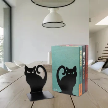 1 Pora Juodos Cute Kačių Metalo Bookends Hollow-out persų Kačiukas Knyga Stovi Lengvas, Patvarus, neslidus Knygų Laikikliai