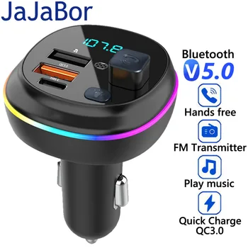 JaJaBor Belaidis Automobilinis FM Siųstuvas C Tipo QC3.0 Dual USB Greito Įkrovimo Automobilių Muzika, MP3 Muzikos Grotuvas Bluetooth 