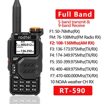 Radtel RT-590 Oro Band Walkie Talkie Mėgėjų Kumpis Du Būdu Radijo Stotis UHF VHF 200CH Pilna Juosta HT su NOAA Kanalo ESU Satcom