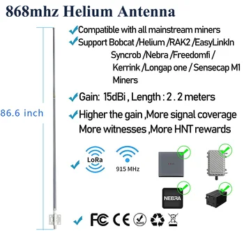 helio antenos 868mhz 15dBi omni langai su stiklo antena lora hotspot miner antenos HNT kasybos stiprintuvas 220cm lauko vandeniui