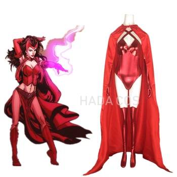 Superheroine Helovinas Scarlet Cosplay Ragana Kostiumas Aukštos Kokybės Vizija Wanda Maximoff Mūšis Apranga Red Jumpsuit Apsiaustu