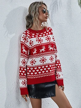 Moterų Megztinis O Kaklas Ilgas Sleev Kalėdų Jersey Megzti Megztinis Rudens Žiemos Drabužių Moterų Megztinis Ilgas Megztinis