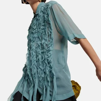 Pavasario ir Vasaros Naujų Belgijos Meno Stilius Susiėmę Plisuotos Dviejų spalvų Marškinėliai Moterims