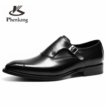 Vyrų odos batus verslo suknelė, kostiumas, batai, vyrams, prekės Bullock natūralios odos juoda slipon sagtis vestuvių mens batai 2020 m.