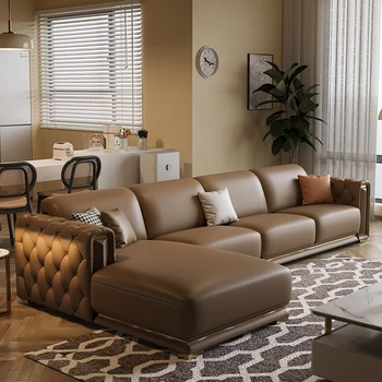 Amerikos odos sofos kambarį 2022 naujas paprastas 3-meter rudos spalvos viršutinis sluoksnis karvės odos trijų ar keturių asmenų in-line sofa