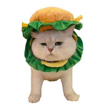 Y1QB Katė Kūgio formos Minkštas Atkūrimo Apykaklės Žaizdų Išgydyti Antkakliai Hamburger Dizaino Pet Skrybėlę