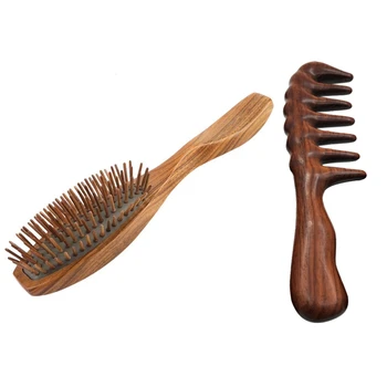 2 Vnt. Medinių Natūralus Rankų Darbo Plaukų Iššukavimo Masažas Plaukų Šukos, A & B