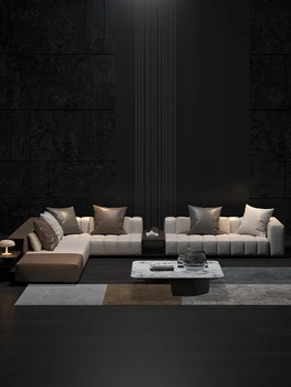 Dizaineris italijos minimalistinė prabanga odos sofos, gyvenamasis kambarys didelis villa high-end luxury L odos sofos derinys