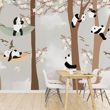 beibehang Pasirinktinius nuotraukų Animacinių filmų panda tapetai, vaikų kambarys papel freskos berniukas mergaitė miegamojo kambario 3D tapetai, sienų danga