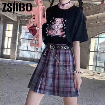 Punk, Gothic harajuku moterų Marškinėlius Harajuku Trumpas Rankovės Marškinėliai Laiškas Spausdinti Vasaros Derlius T-shirt Streetwear Negabaritinių drabužiai