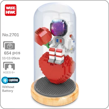 Weagle 2701 Kosmosą Astronautas Astronautas Širdies Rožių Gėlių vitrinos, Šviesos 3D Mini Diamond Blokai, Plytos, odinas, Dovanų Dėžutėje