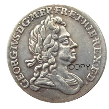 1717 6 Pensų ŠILINGAS - GEORGE aš BRITISH SIDABRINĖ MONETA - GRAŽUS Sidabro Padengtą Kopijuoti Monetos