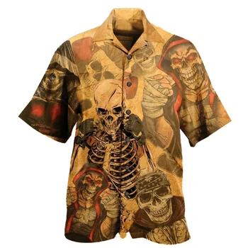 2023 Naujas vyrų plius dydžio Havajų marškinėliai kaukolė elementas 3d modelio dizainas klasikinis mados tendencija patogūs vyriški drabužiai