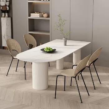 Nordic light luxury roko lentelė geležies minimalistinis stalas ir kėdė derinys stačiakampio stalo
