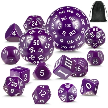 DNDND 15 vnt D3-D100 Polyhedral DND Kauliukų Rinkinys su Aksomo Maišelį Stalo Žaidimas(Violetinė su Balta Skaičius)