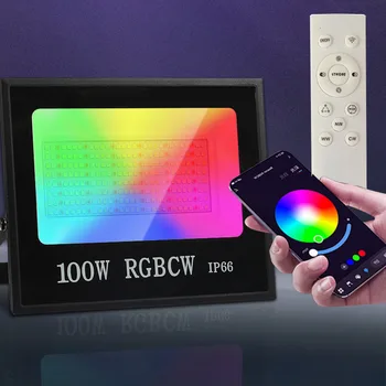 IP66 100W RGBCW Potvynių Žiburiai App Kontroliuojamos RGB Prožektoriai su Nuotolinio Siena Plovimo Šviesos Šalis Etape Kraštovaizdžio Akiratyje